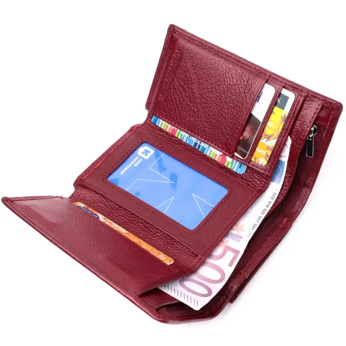 Симпатичний жіночий гаманець у три складання з натуральної шкіри ST Leather 19470 Бордовий