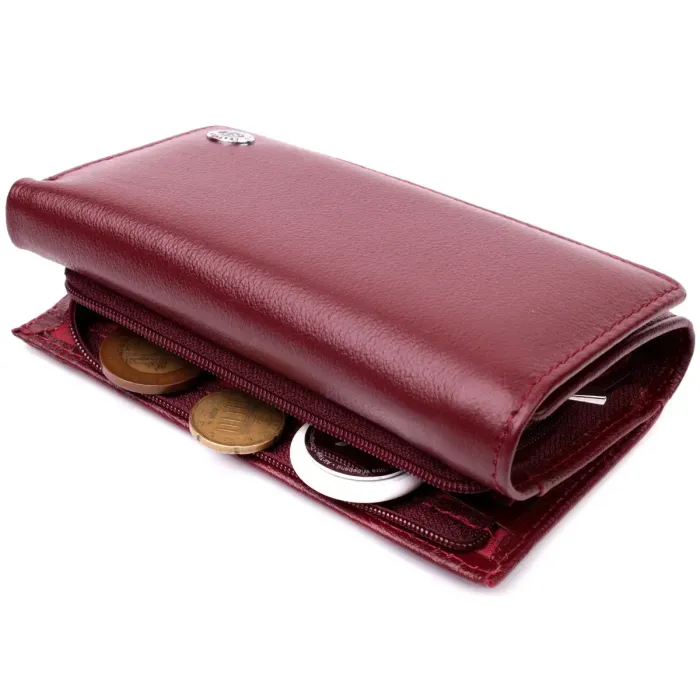 Симпатичний жіночий гаманець у три складання з натуральної шкіри ST Leather 19470 Бордовий