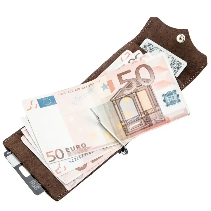 Солідний шкіряний затискач для грошей GRANDE PELLE 11197 Коричневий