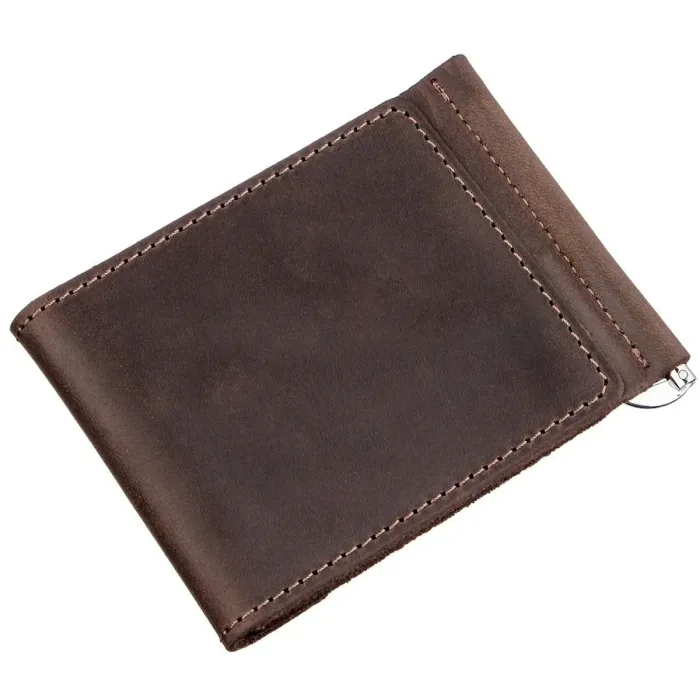 Солідний шкіряний затискач для грошей GRANDE PELLE 11197 Коричневий