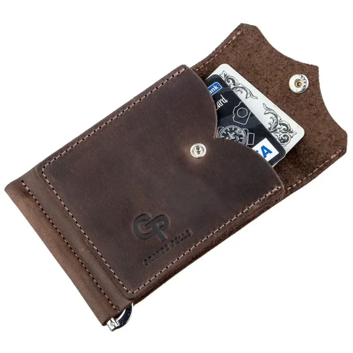 Солідний шкіряний затискач для грошей GRANDE PELLE 11197 Коричневий