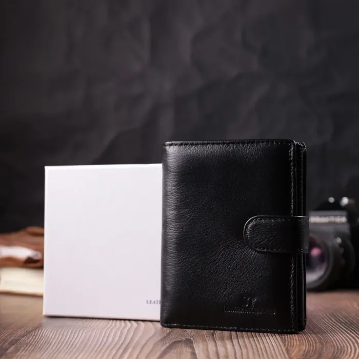Солидный мужской бумажник вертикального формата из натуральной кожи ST Leather 22462 Черный