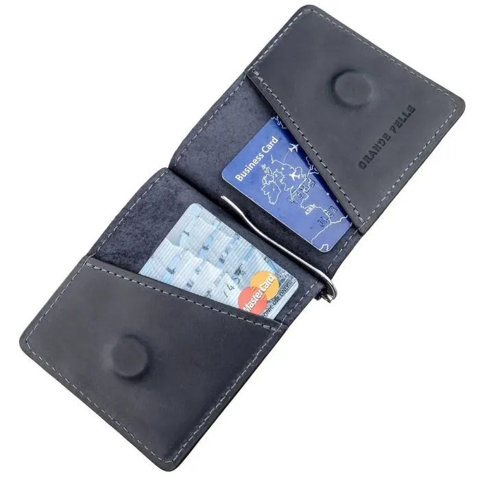 Солидный зажим из натуральной кожи GRANDE PELLE 11201 Синий