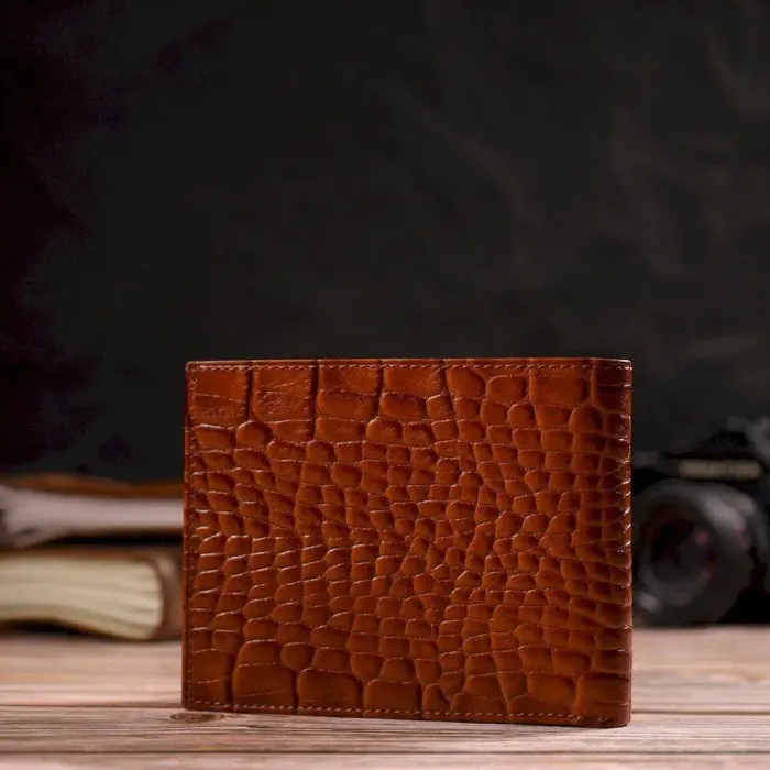 Сучасний гаманець для чоловіків з натуральної шкіри з тисненням під крокодила CANPELLINI 21574 Коричневий