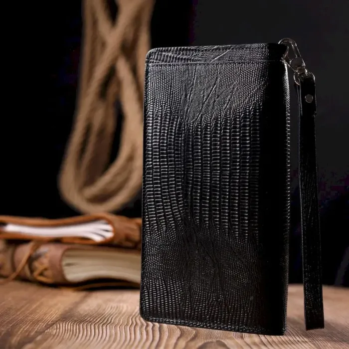 Сучасний гаманець-клатч із натуральної фактурної шкіри KARYA 21134 Чорний