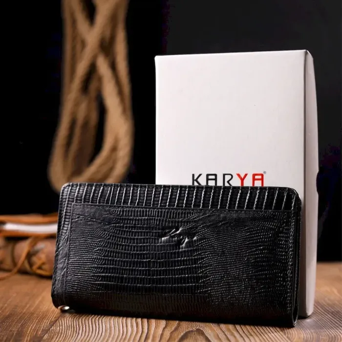 Сучасний гаманець-клатч із натуральної фактурної шкіри KARYA 21134 Чорний