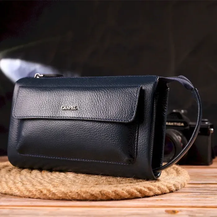 Сучасний чоловічий клатч із натуральної зернистої шкіри CANPELLINI 21558 Синій