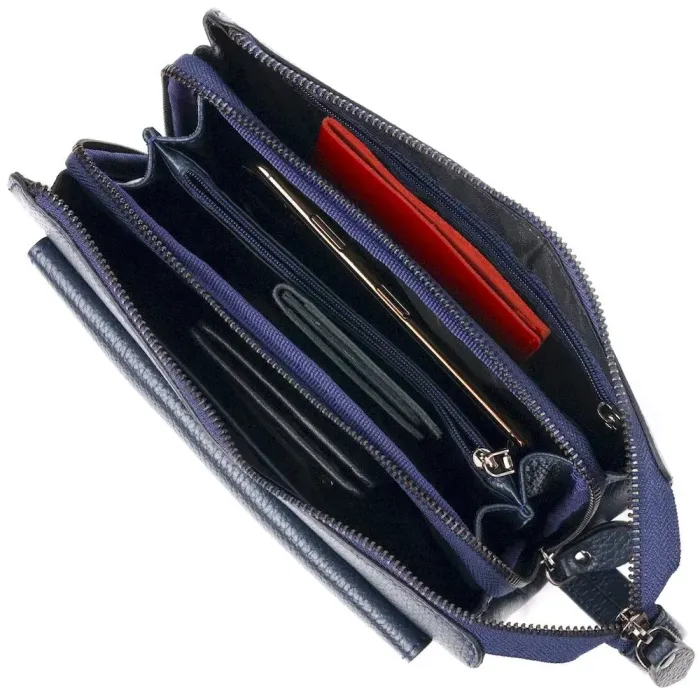 Сучасний чоловічий клатч із натуральної зернистої шкіри CANPELLINI 21558 Синій