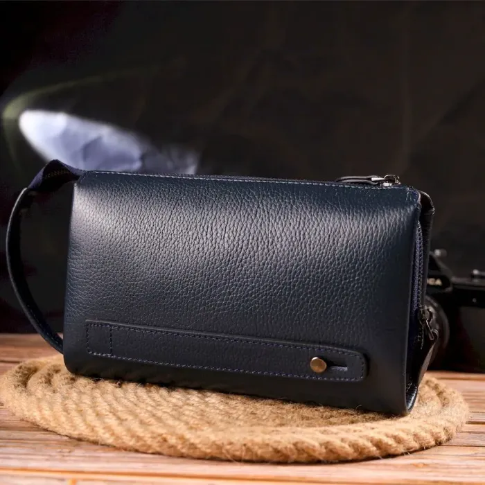 Сучасний чоловічий клатч із натуральної зернистої шкіри CANPELLINI 21558 Синій