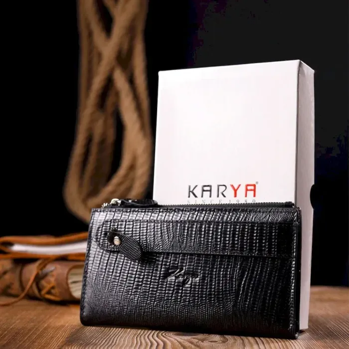 Сучасний складний гаманець із натуральної фактурної шкіри KARYA 21129 Чорний