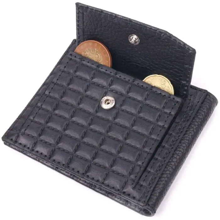 Стеганый мужской зажим с монетницей из натуральной кожи KARYA 21407 Черный