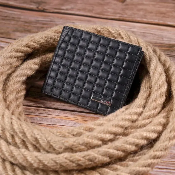 Стеганый мужской зажим с монетницей из натуральной кожи KARYA 21407 Черный