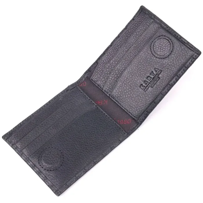 Стеганый мужской зажим с монетницей из натуральной кожи KARYA 21407 Черный