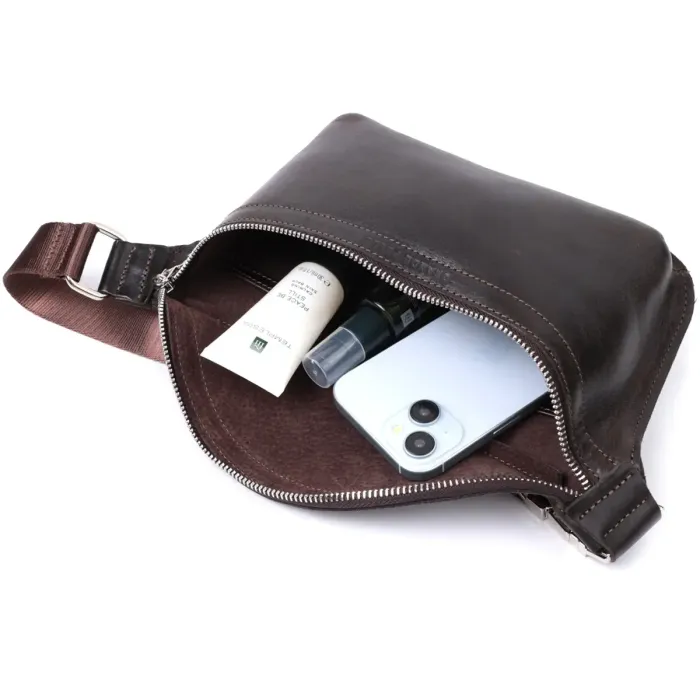 Стильна бананка для чоловіків із натуральної шкіри GRANDE PELLE 22814 Коричневий