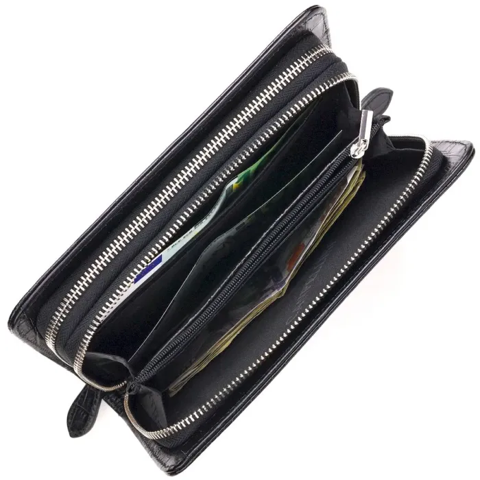 Стильная мужская барсетка на два отделения из натуральной фактурной кожи с тиснением под крокодила CANPELLINI 21570 Черная