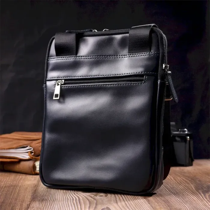 Стильна чоловіча сумка через плече із натуральної шкіри SHVIGEL 22142 Синя