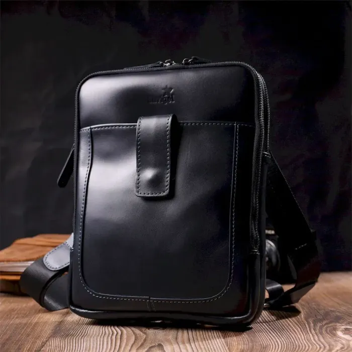 Стильна чоловіча сумка через плече із натуральної шкіри SHVIGEL 22142 Синя