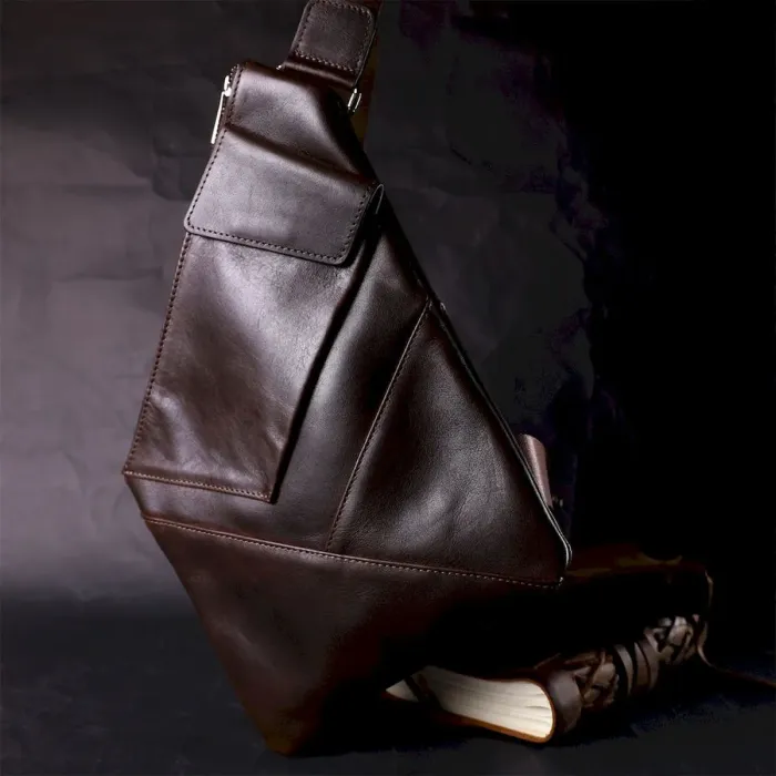 Стильна чоловіча сумка на плечі із натуральної шкіри GRANDE PELLE 11669 Коричнева