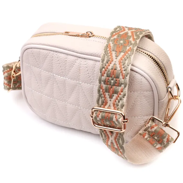 Стильна стьобана сумка жіноча з натуральної шкіри Vintage 22611 Білий