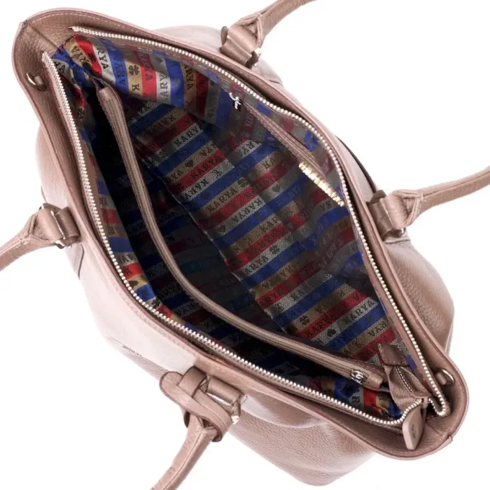 Стильная вместительная женская сумка KARYA 20882 кожаная Бежевый