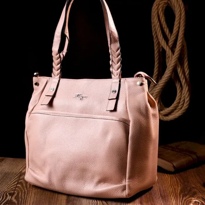 Стильна сумка жіноча з ручками KARYA 20861 шкіряна Пудровий