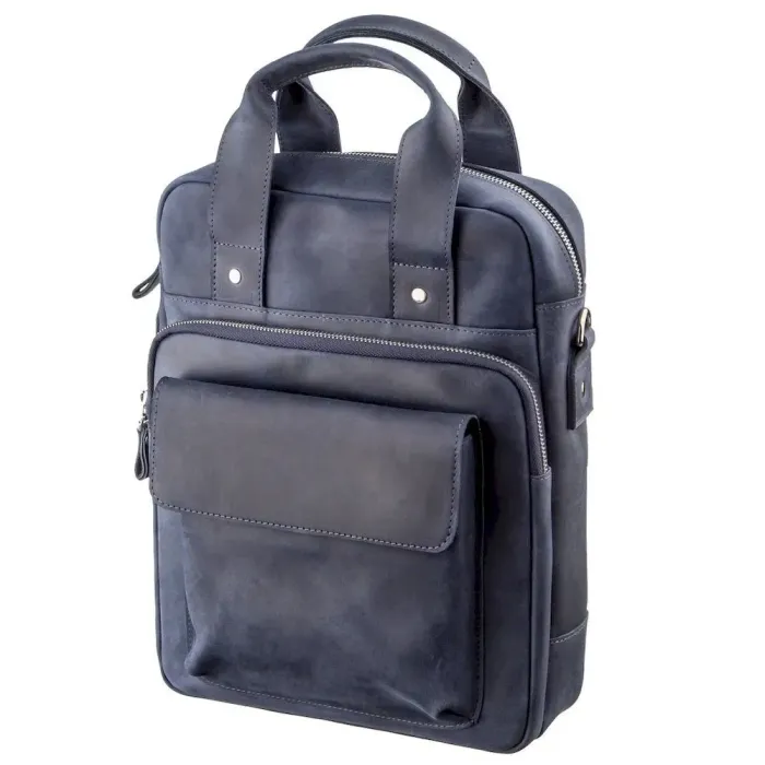 Стильна сумка під А4 вертикального формату в матовій шкірі 11170 SHVIGEL, Синя