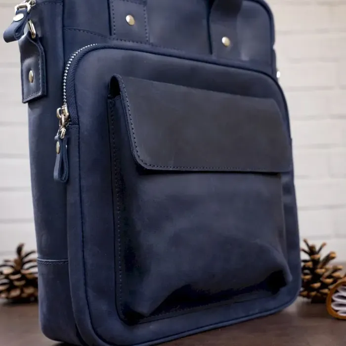 Стильна сумка під А4 вертикального формату в матовій шкірі 11170 SHVIGEL, Синя