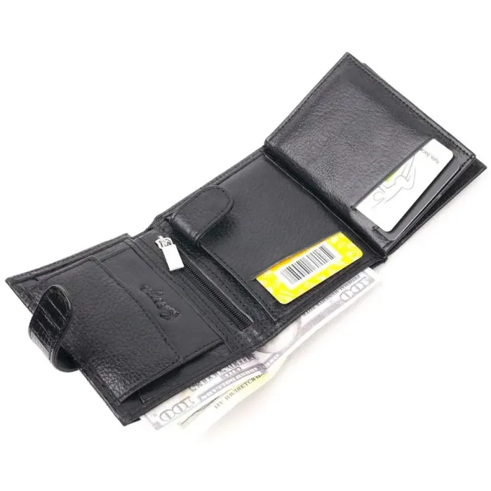 Стильное лакированное мужское портмоне из фактурной кожи KARYA 21047 Черный