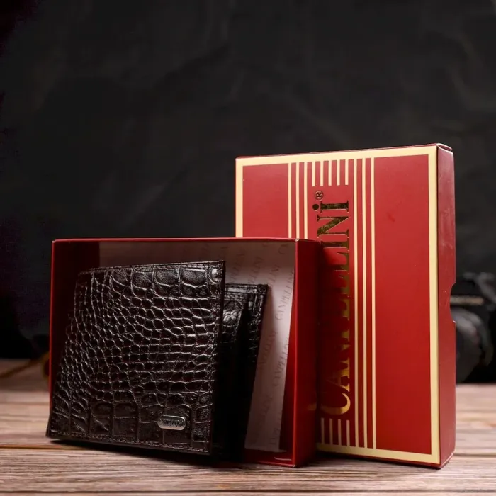 Стильное мужское портмоне из натуральной фактурной кожи с тиснением под крокодила CANPELLINI 21777 Коричневое