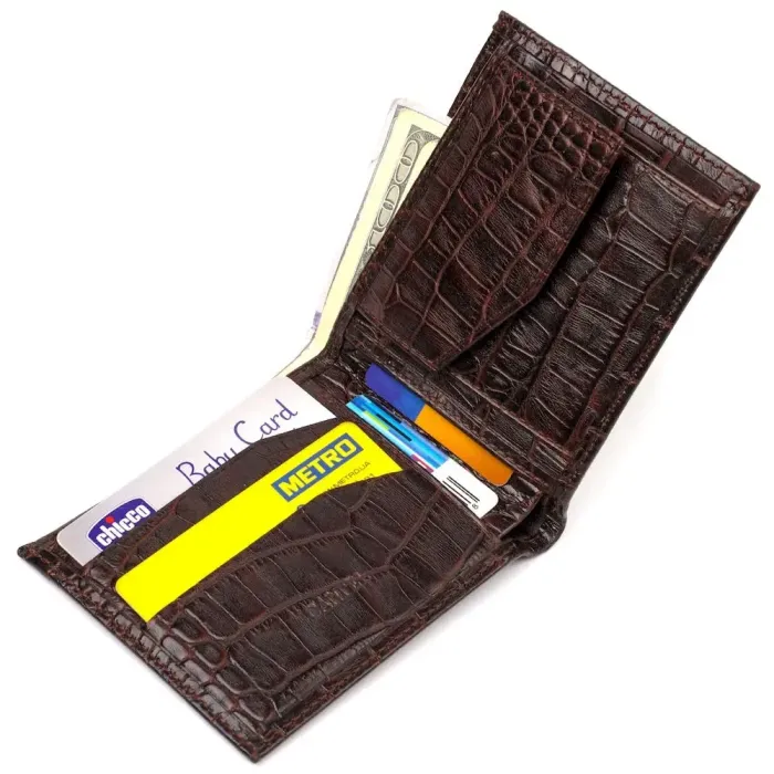 Стильное мужское портмоне из натуральной фактурной кожи с тиснением под крокодила CANPELLINI 21777 Коричневое