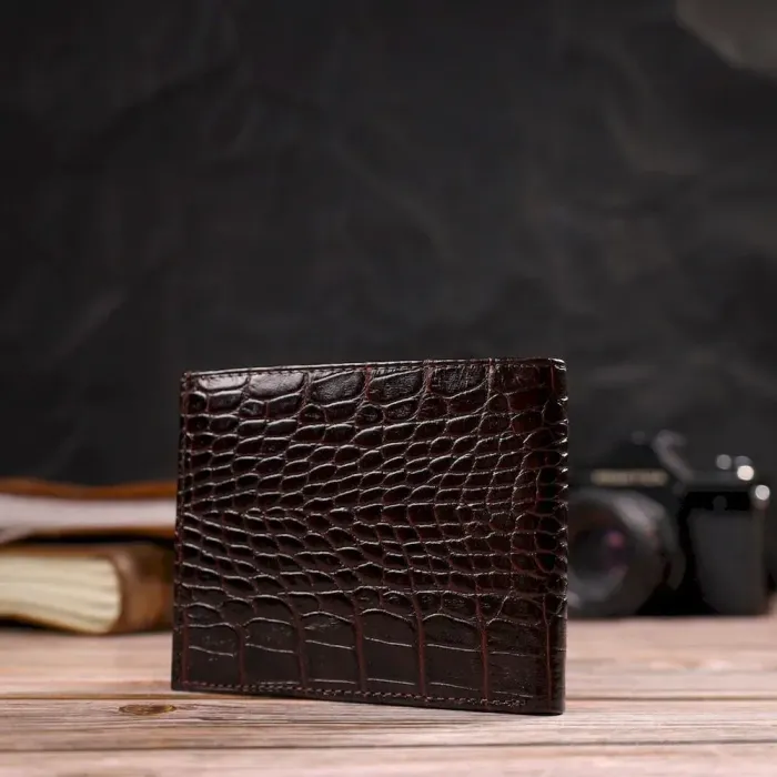 Стильное мужское портмоне из натуральной фактурной кожи с тиснением под крокодила CANPELLINI 21777 Коричневое