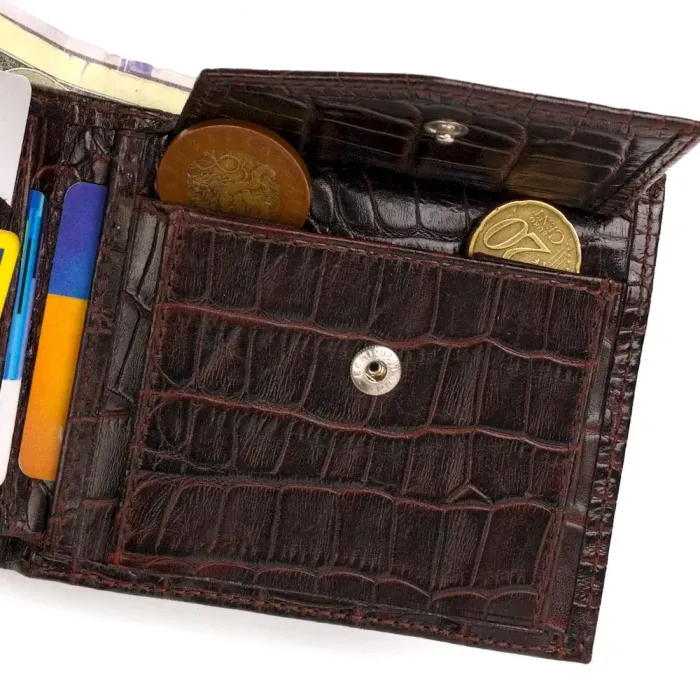 Стильное мужское портмоне из натуральной фактурной кожи с тиснением под крокодила CANPELLINI 21777 Коричневое