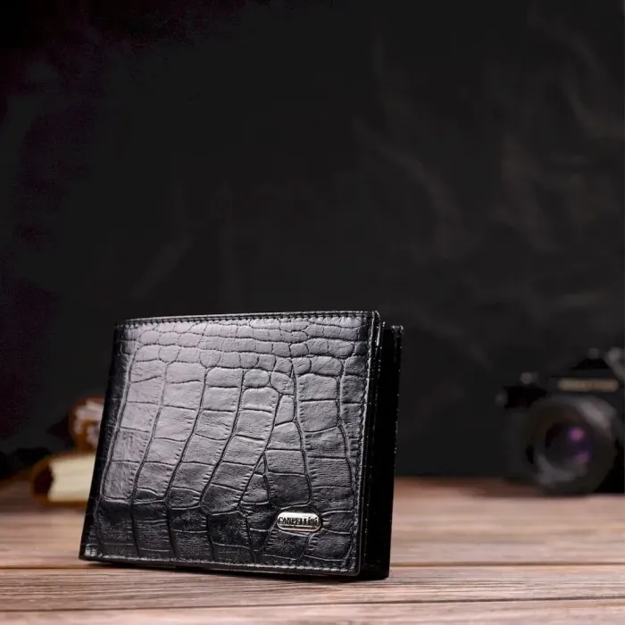 Стильное мужское портмоне из натуральной кожи с тиснением под крокодила CANPELLINI 21867 Черный