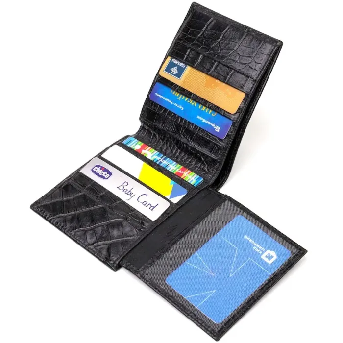 Стильное мужское портмоне из натуральной кожи с тиснением под крокодила CANPELLINI 21867 Черный