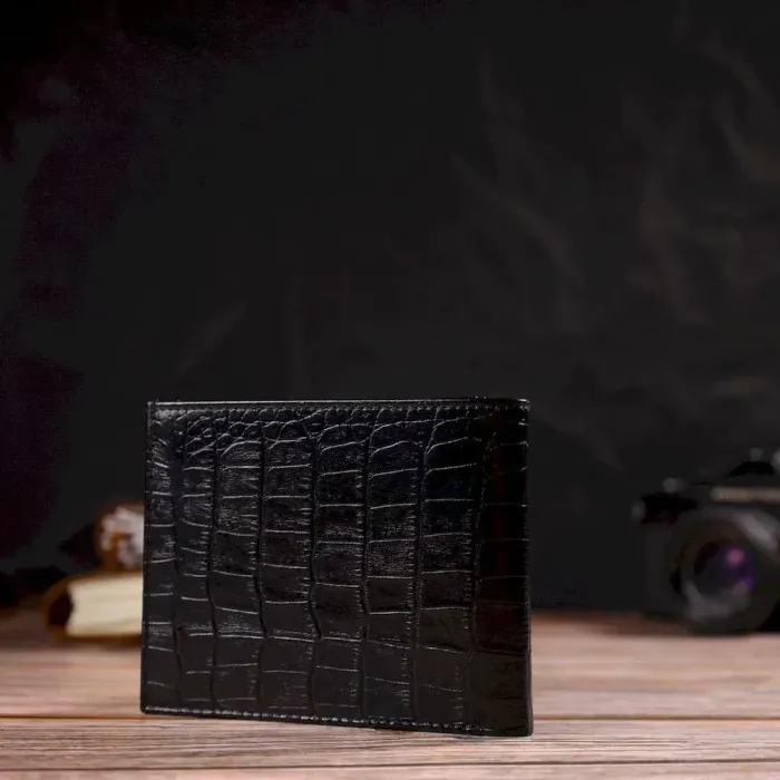 Стильное мужское портмоне из натуральной кожи с тиснением под крокодила CANPELLINI 21867 Черный