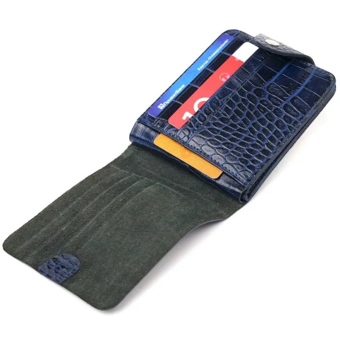 Стильное портмоне для мужчин в два сложения из натуральной фактурной кожи с тиснением под крокодила CANPELLINI 21577 Синее