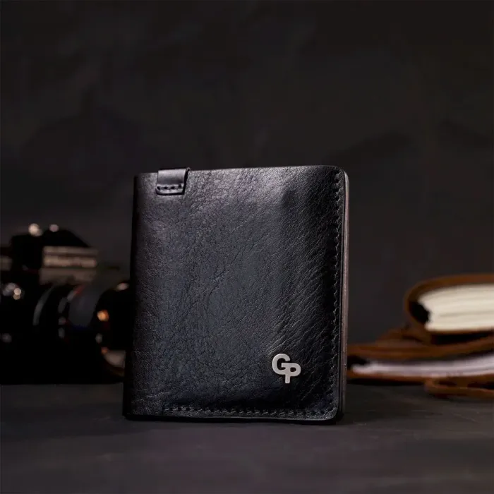 Стильне портмоне з накладною монетницею з натуральної шкіри GRANDE PELLE 11643 Чорний