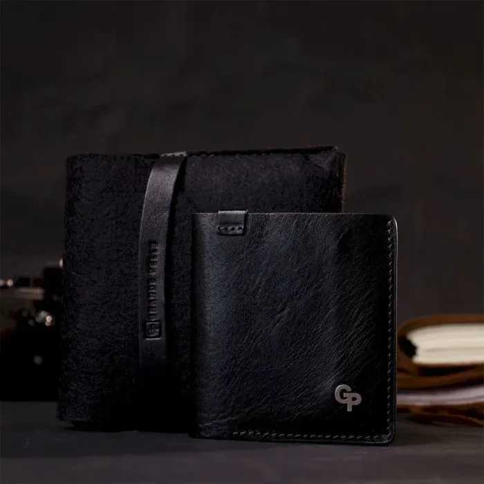 Стильне портмоне з накладною монетницею з натуральної шкіри GRANDE PELLE 11643 Чорний
