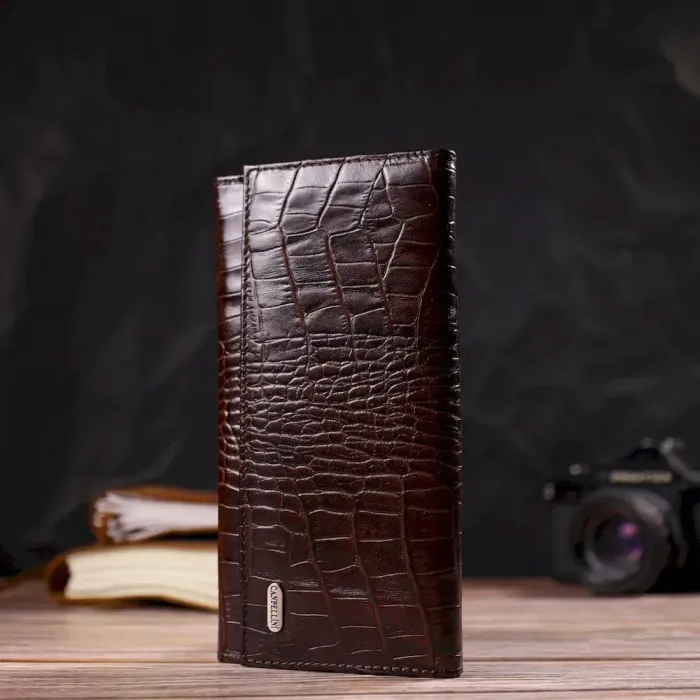 Стильное портмоне унисекс из натуральной кожи с тиснением под крокодила CANPELLINI 21847 Коричневое