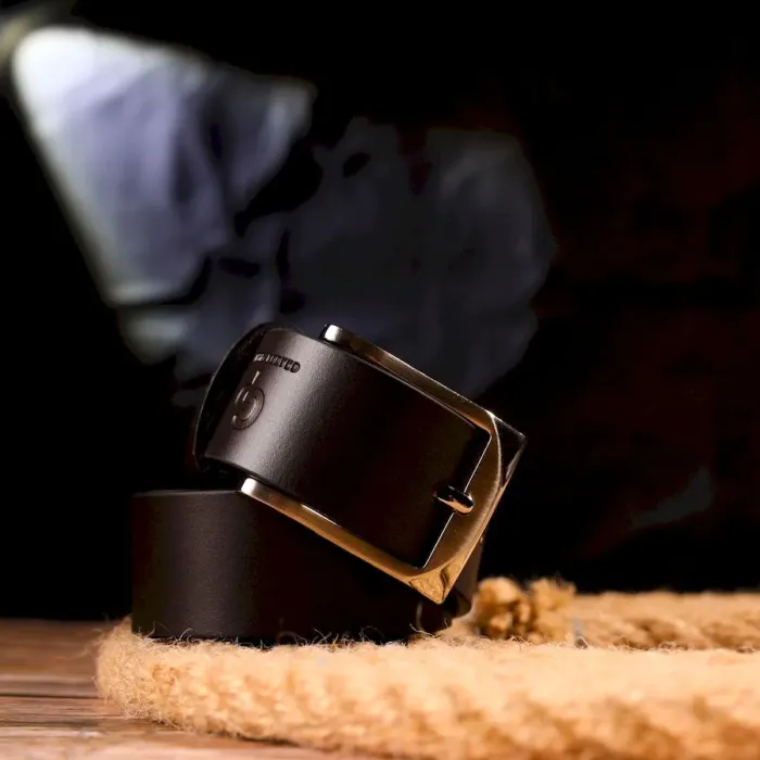 Стильный брючный мужской ремень из натуральной кожи Grande Pelle 21449 Коричневый