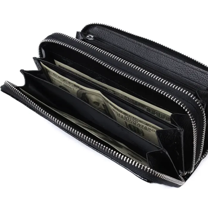 Стильний фактурний клатч на два відділення з лакованої шкіри ST Leather 22693 Чорний