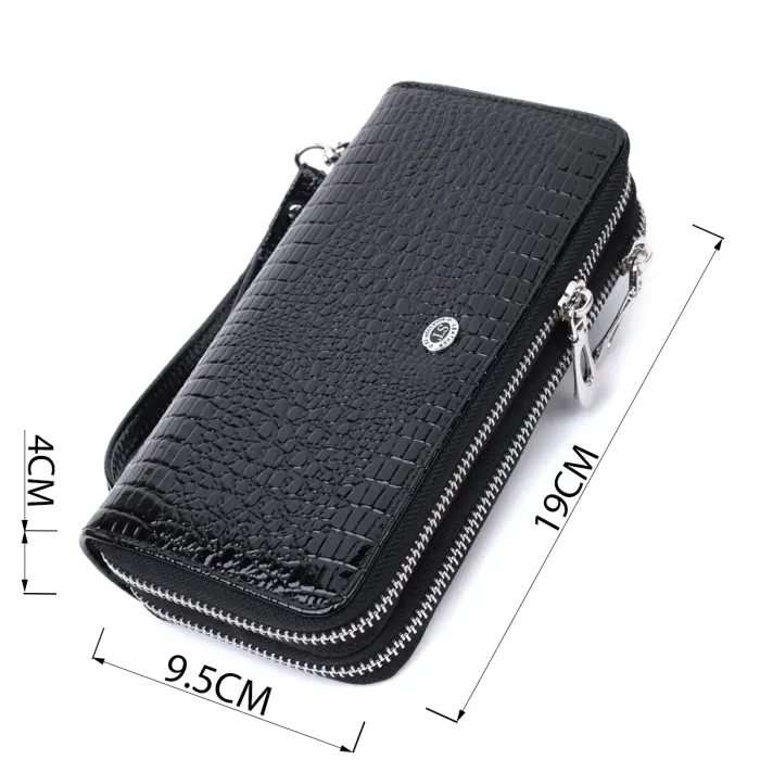 Стильний фактурний клатч на два відділення з лакованої шкіри ST Leather 22693 Чорний