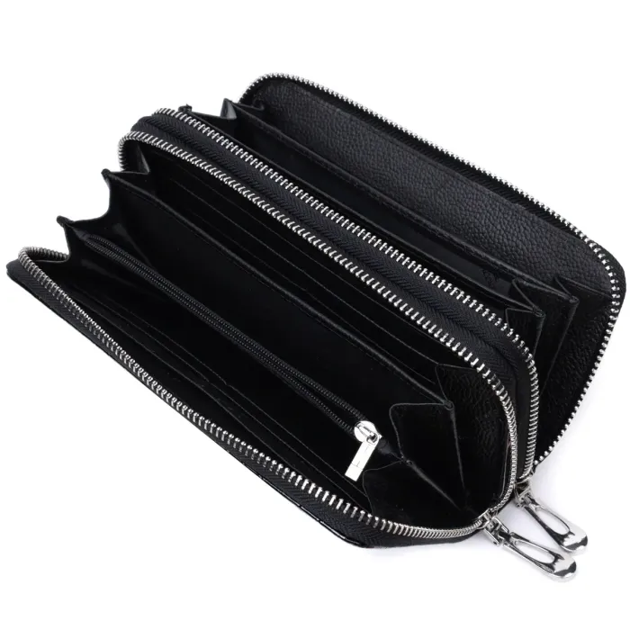 Стильний фактурний клатч на два відділення з лакованої шкіри ST Leather 22693 Чорний