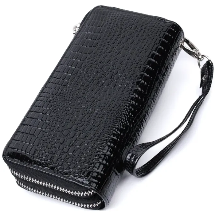 Стильний фактурний клатч на два відділення з лакованої шкіри ST Leather 22693 Чорний