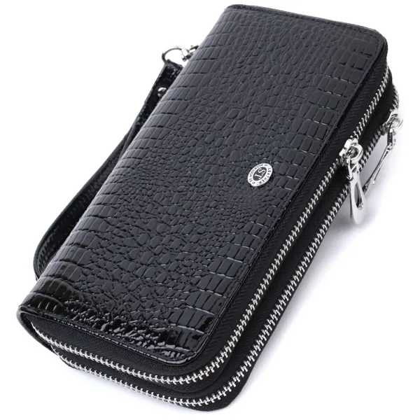 Стильний фактурний клатч на два відділення з лакованої шкіри ST Leather 22693 Чорний