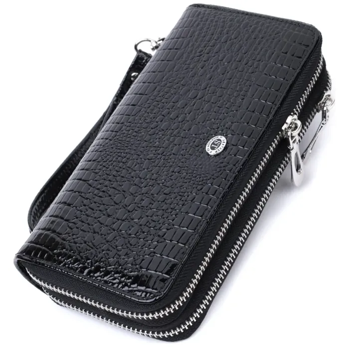 Стильний фактурний клатч на два відділення з лакованої шкіри ST Leather 22693 Чорний