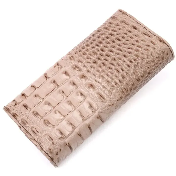 Стильный горизонтальный кошелек из натуральной кожи с тиснением под крокодила KARYA 21177 Бежевый