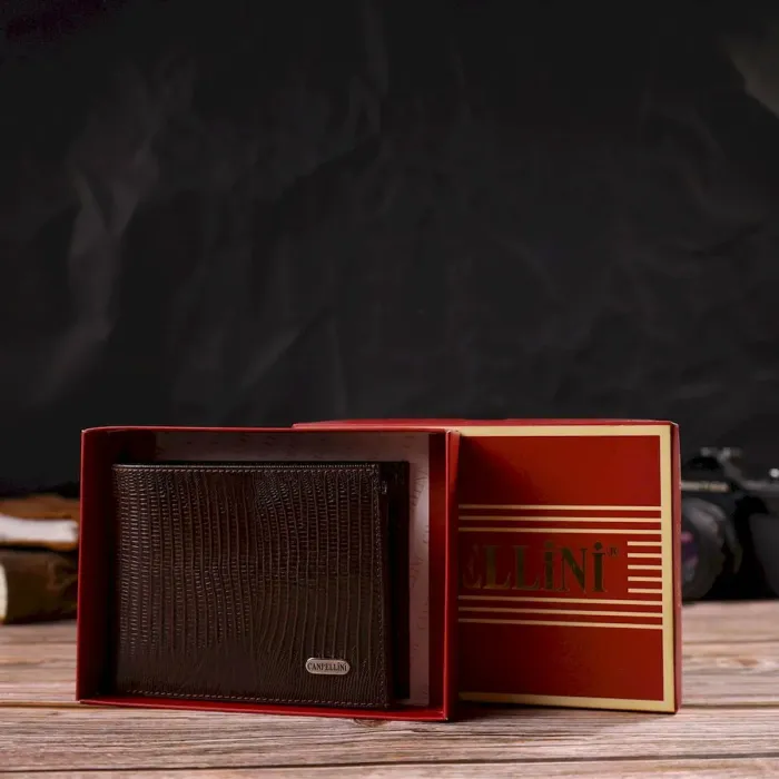 Стильный горизонтальный мужской бумажник среднего размера из натуральной фактурной кожи CANPELLINI 21864 Коричневый