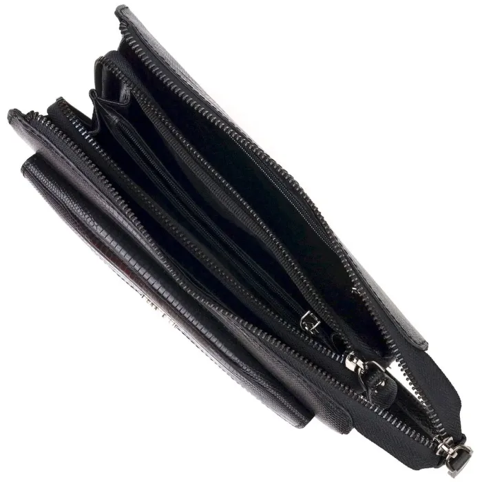 Стильний клатч для чоловіків із натуральної фактурної шкіри з тисненням під рептилію CANPELLINI 21563 Чорний