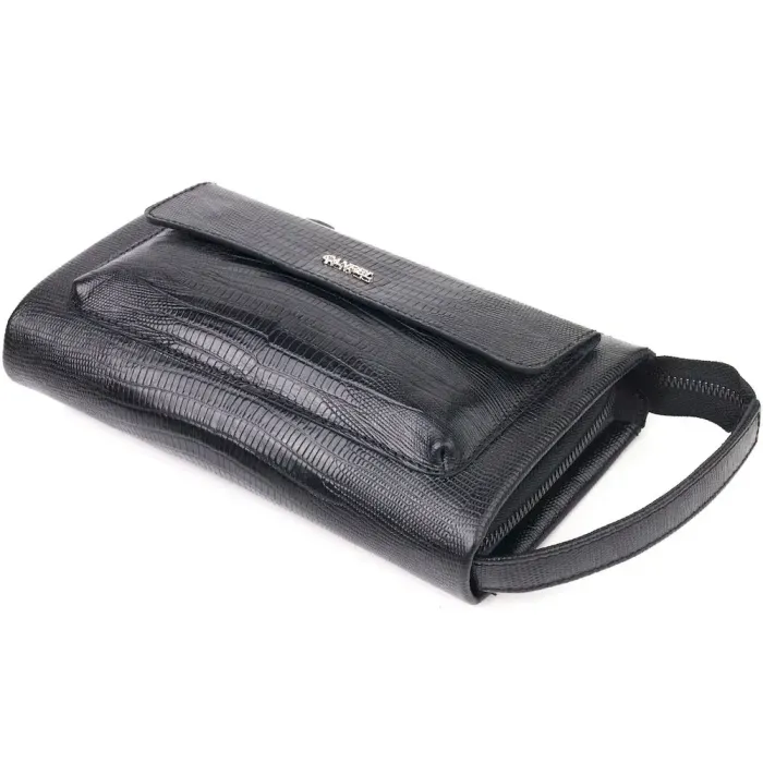 Стильний клатч для чоловіків із натуральної фактурної шкіри з тисненням під рептилію CANPELLINI 21563 Чорний